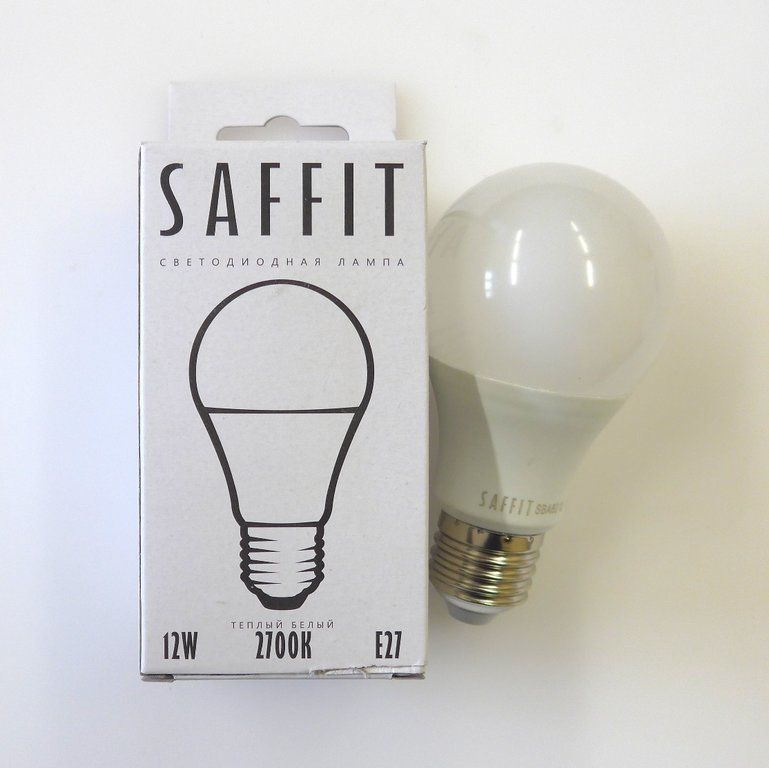 Лампа светодиодная LED 10вт Е27 A60 белая SAFFIT