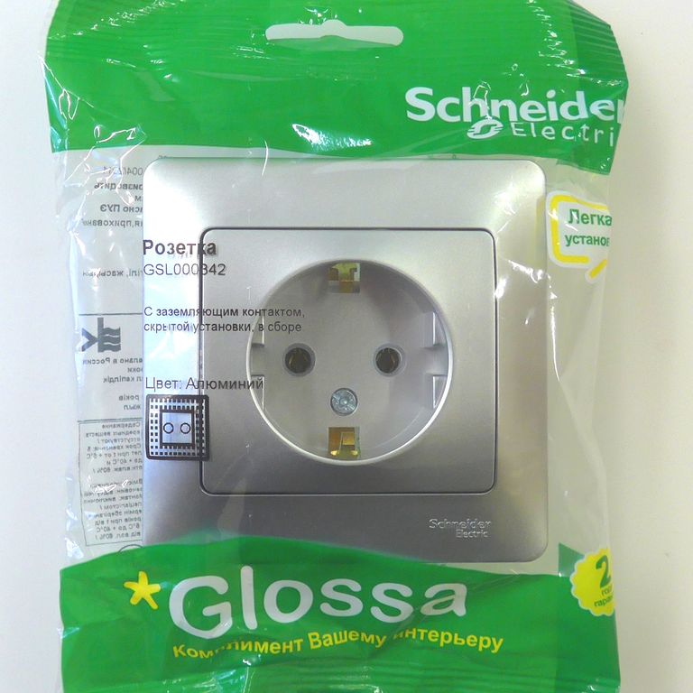 GLOSSA Розетка с заземлением алюминий в сборе Schneider Electric