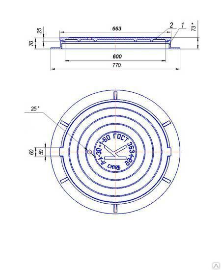Люк чугунный 600 чертеж
