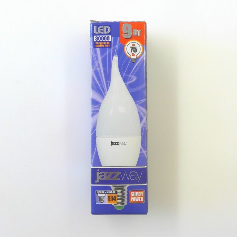 Лампа светодиодная LED 9вт E14, свеча на ветру белый JazzWay