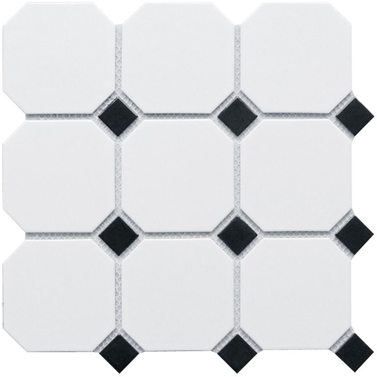 Керамическая мозаика Geometry Octagon big White/Black Matt Starmosaic