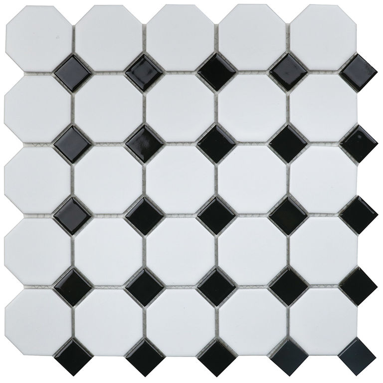 Керамическая мозаика Geometry Octagon small White/Black Matt Starmosaic