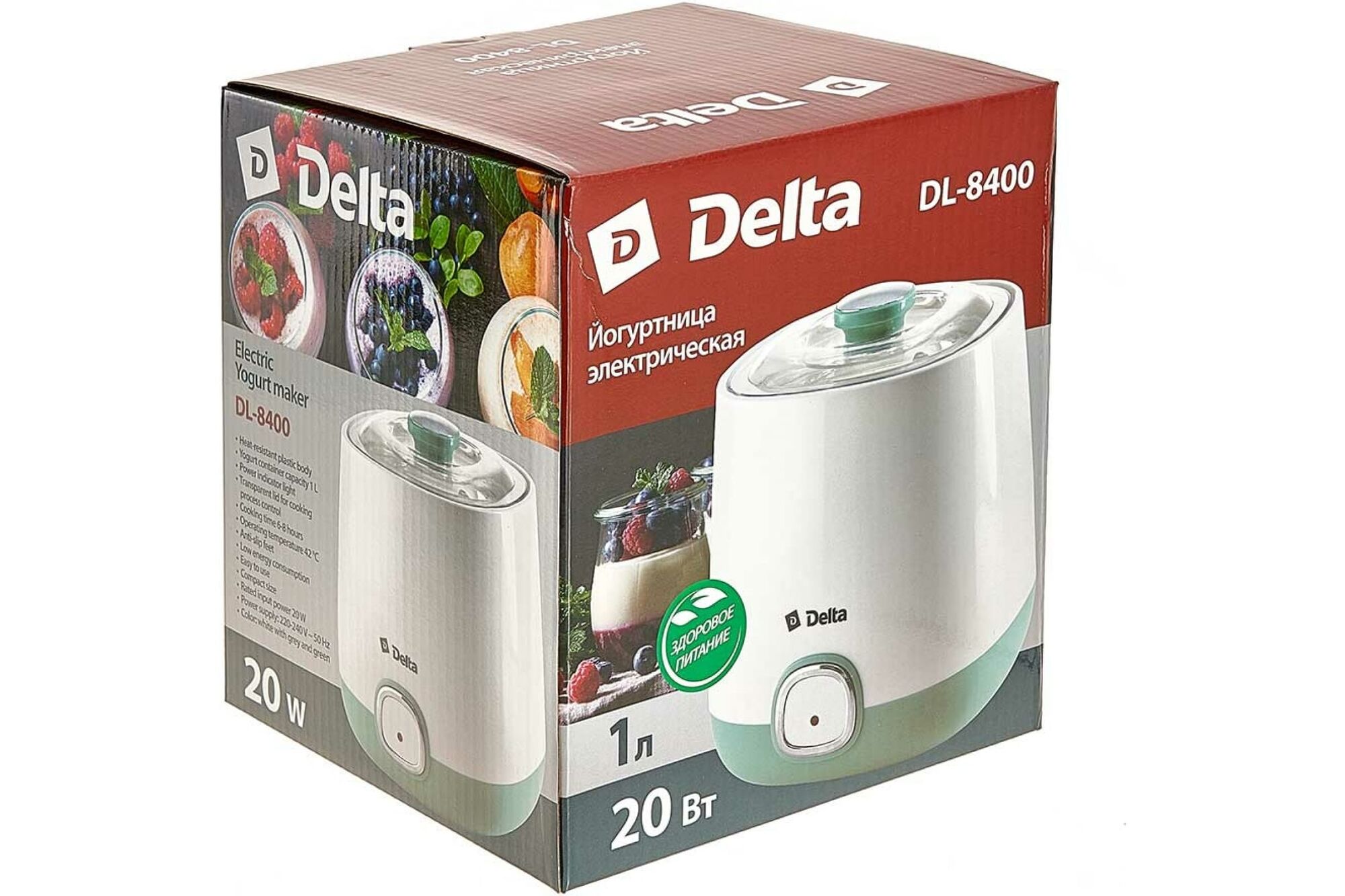Электрическая йогуртница Delta DL-8400 объем контейнера 1 л, белый с серо-зеленым Р1-00004492 8