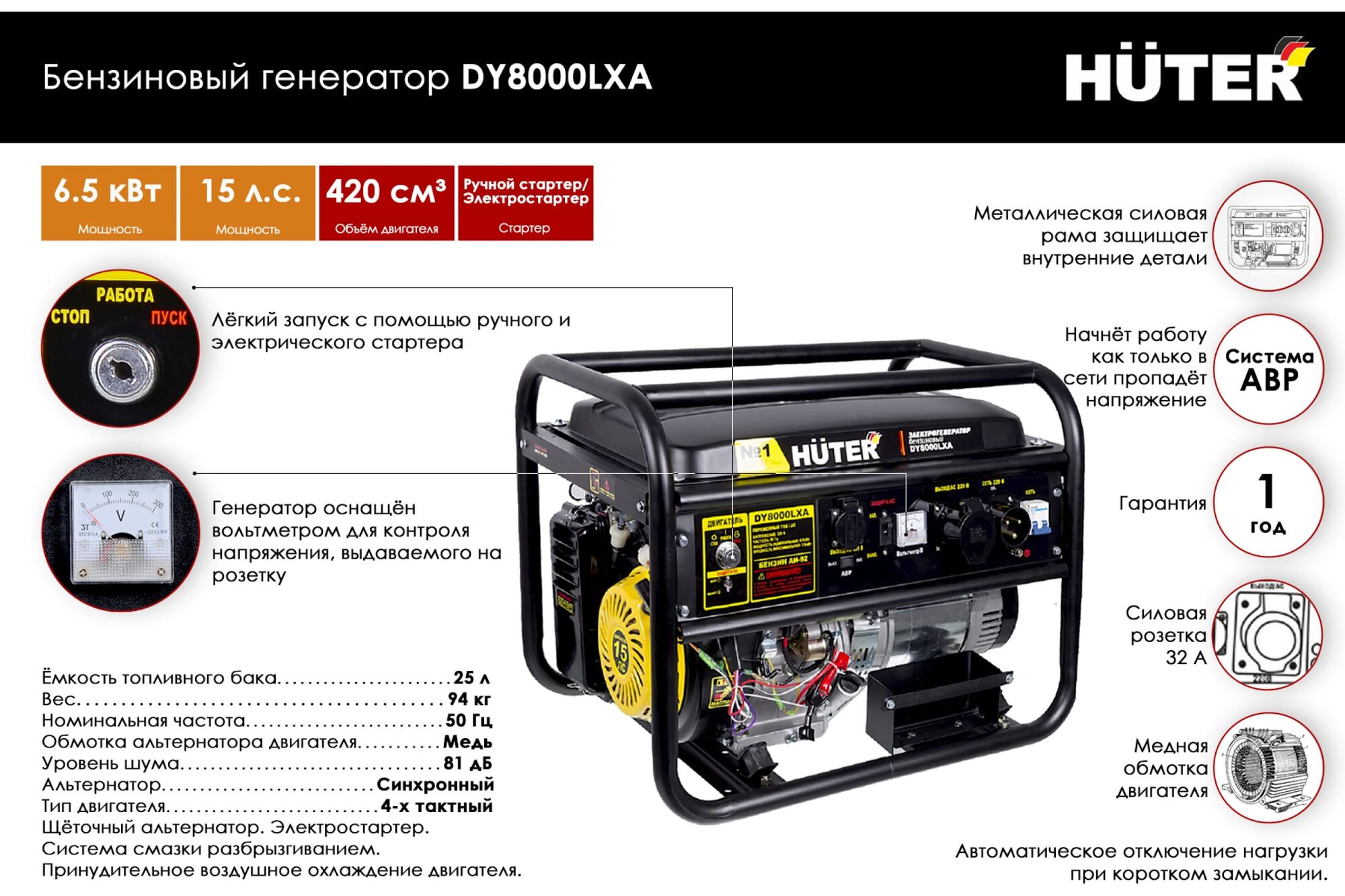 Электрогенератор Huter DY8000LXA 64/1/30 2