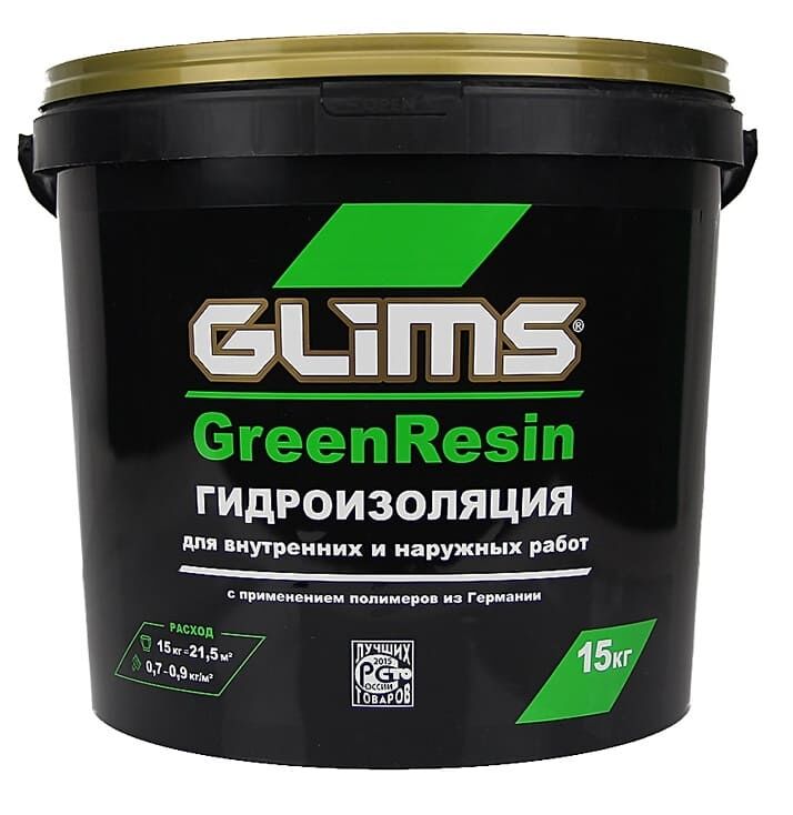 Гидроизоляция эластичная GLIMS GreenResin на водной основе 15 кг