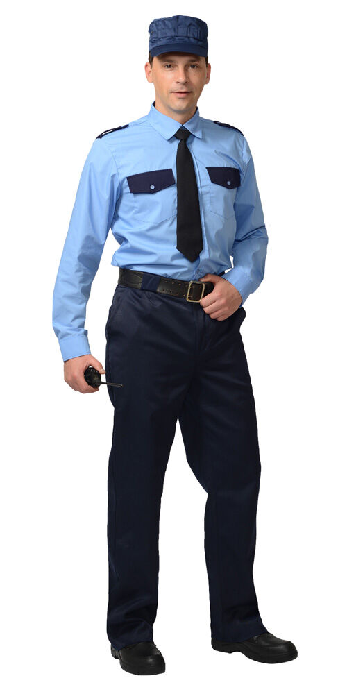 Рубашка Охранника дл. рукав (ткань Вега) голубая с темно-синим
