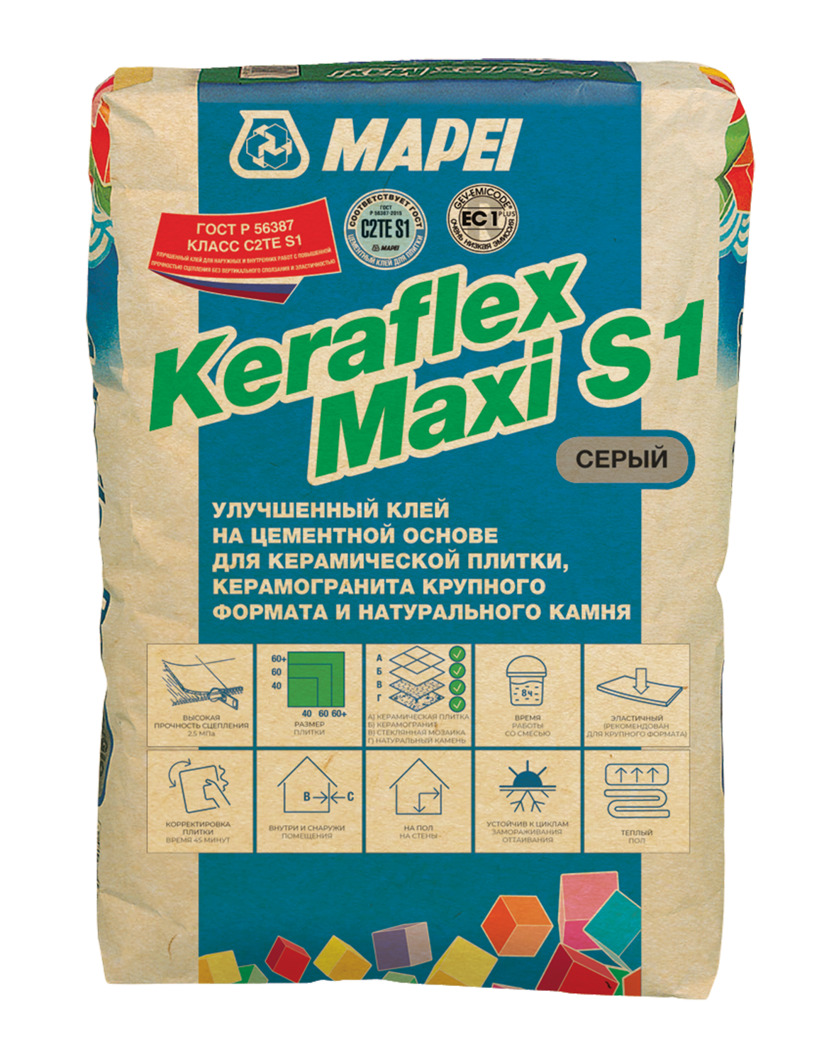 Клей цементный улучшенный для плитки и камня Mapei Keraflex Maxi S1 (белый)