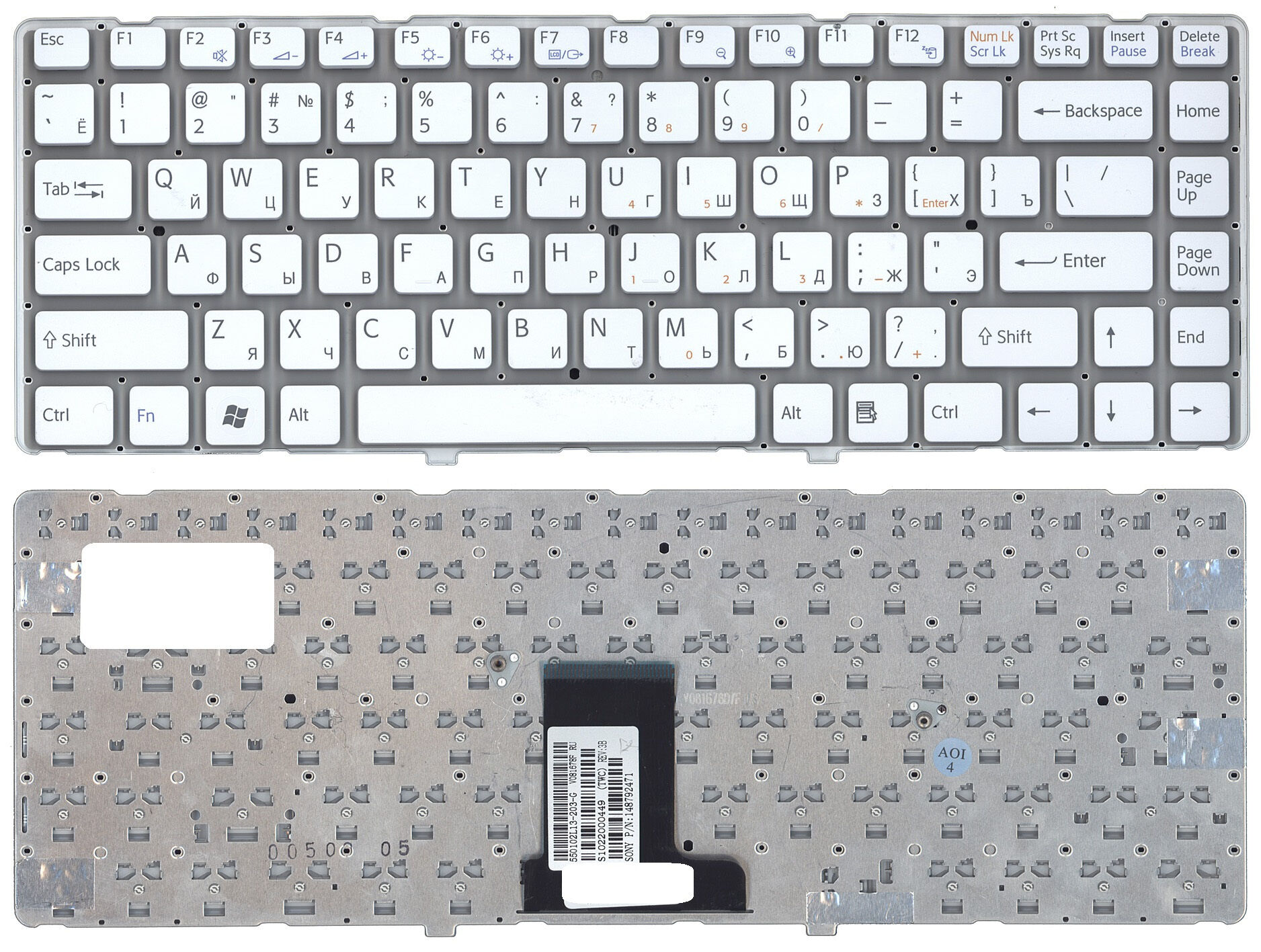 Клавиатура для ноутбука Sony VPC-EA белая p/n: 148792471, V081678F, V081678FS1, 550102L13-203-G