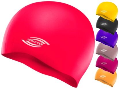 Однотонная шапка для плавания Sprinter на подростков и взрослых. Материал: силикон. Цвета: в ассортименте