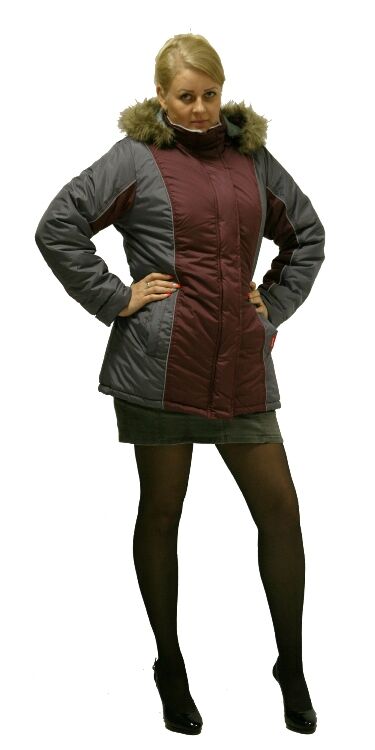Куртка КАРЕЛИЯ длинная, женская бордовый с тёмно-серым