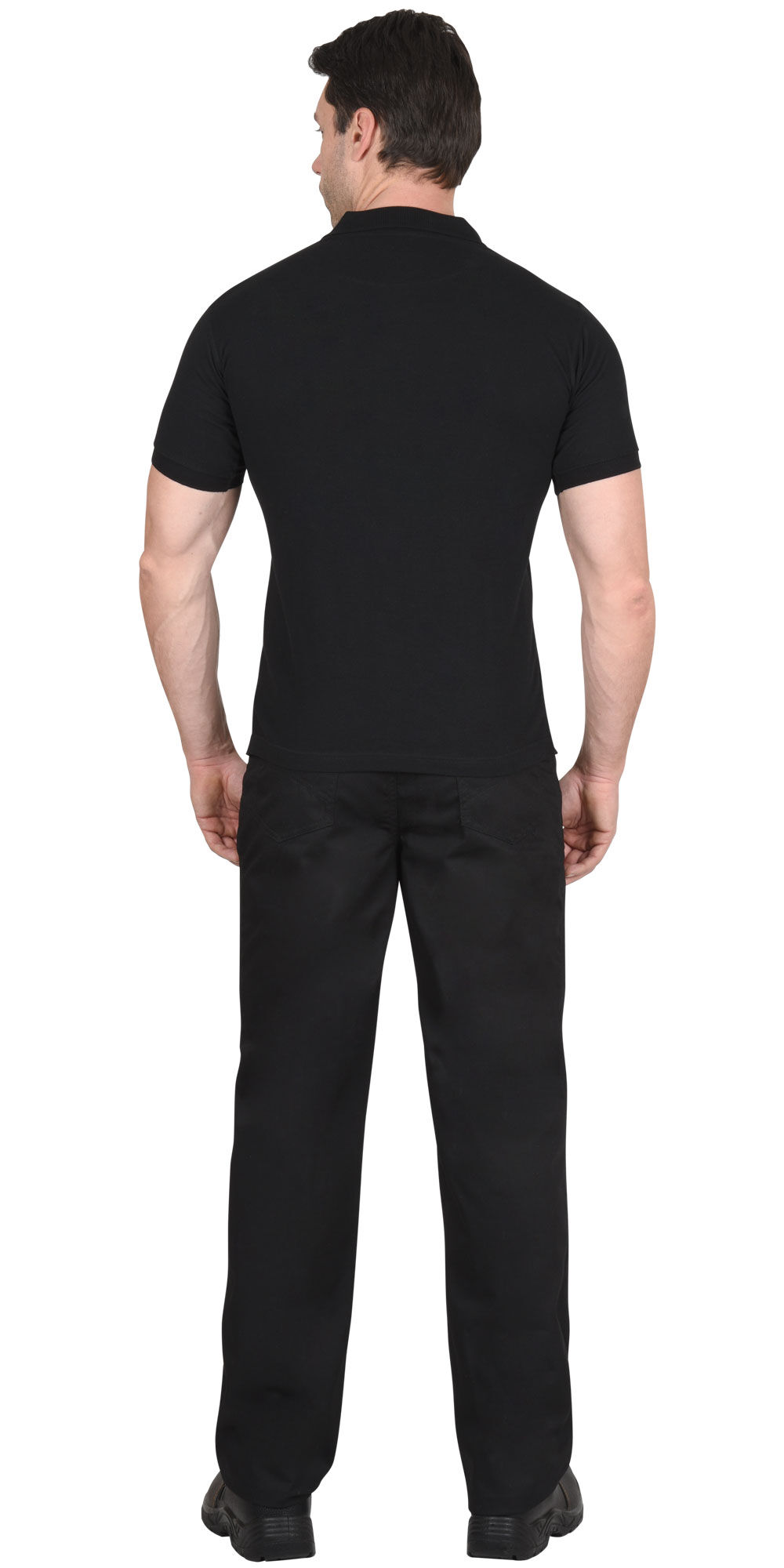Рубашка-поло черная короткие рукава с манжетом, пл.180 г/м2 #3