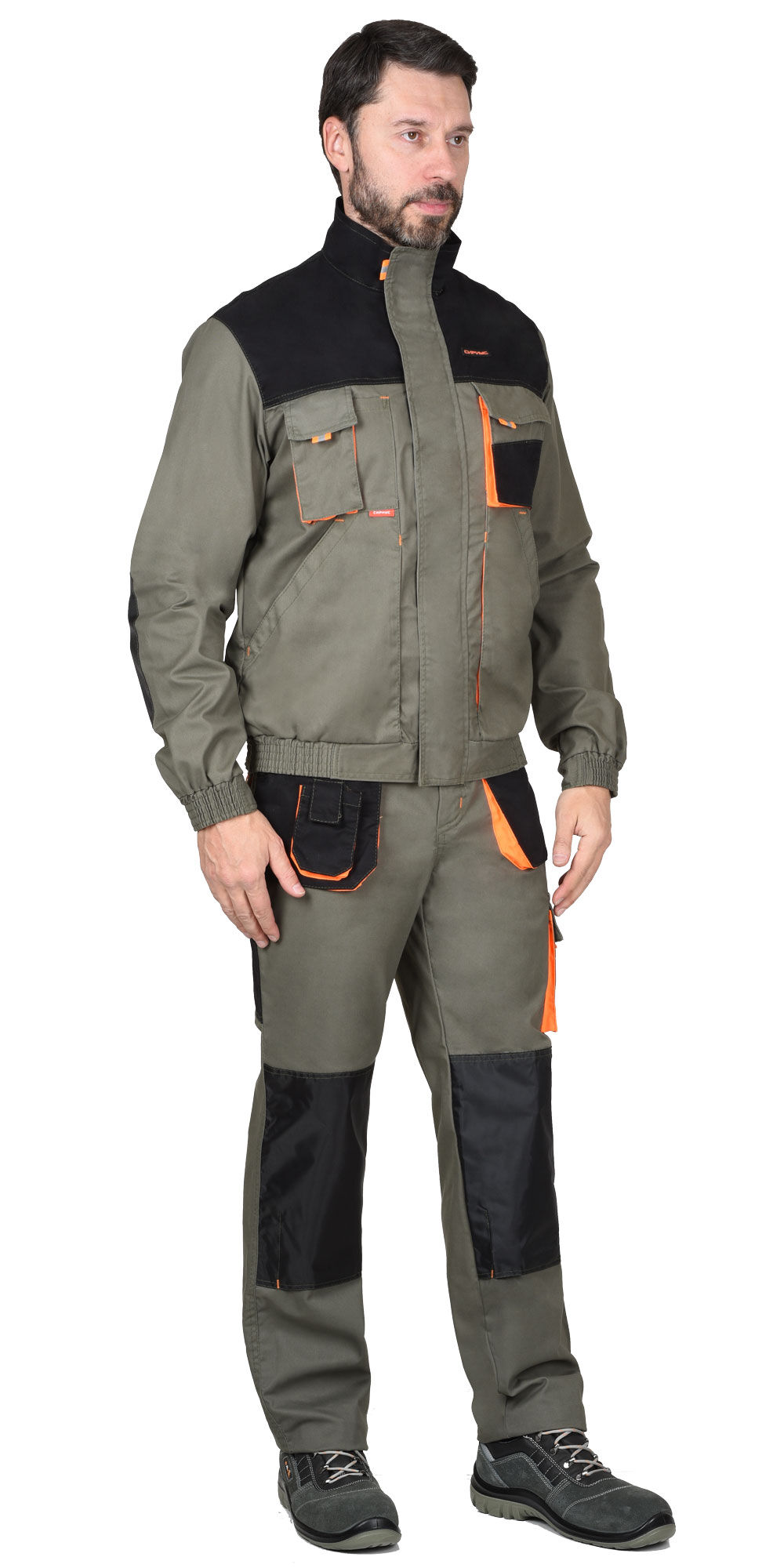 Куртка МАНХЕТТЕН оливковый с оранжевым и черным ткань меховой стрейч пл 260 г/кв.м