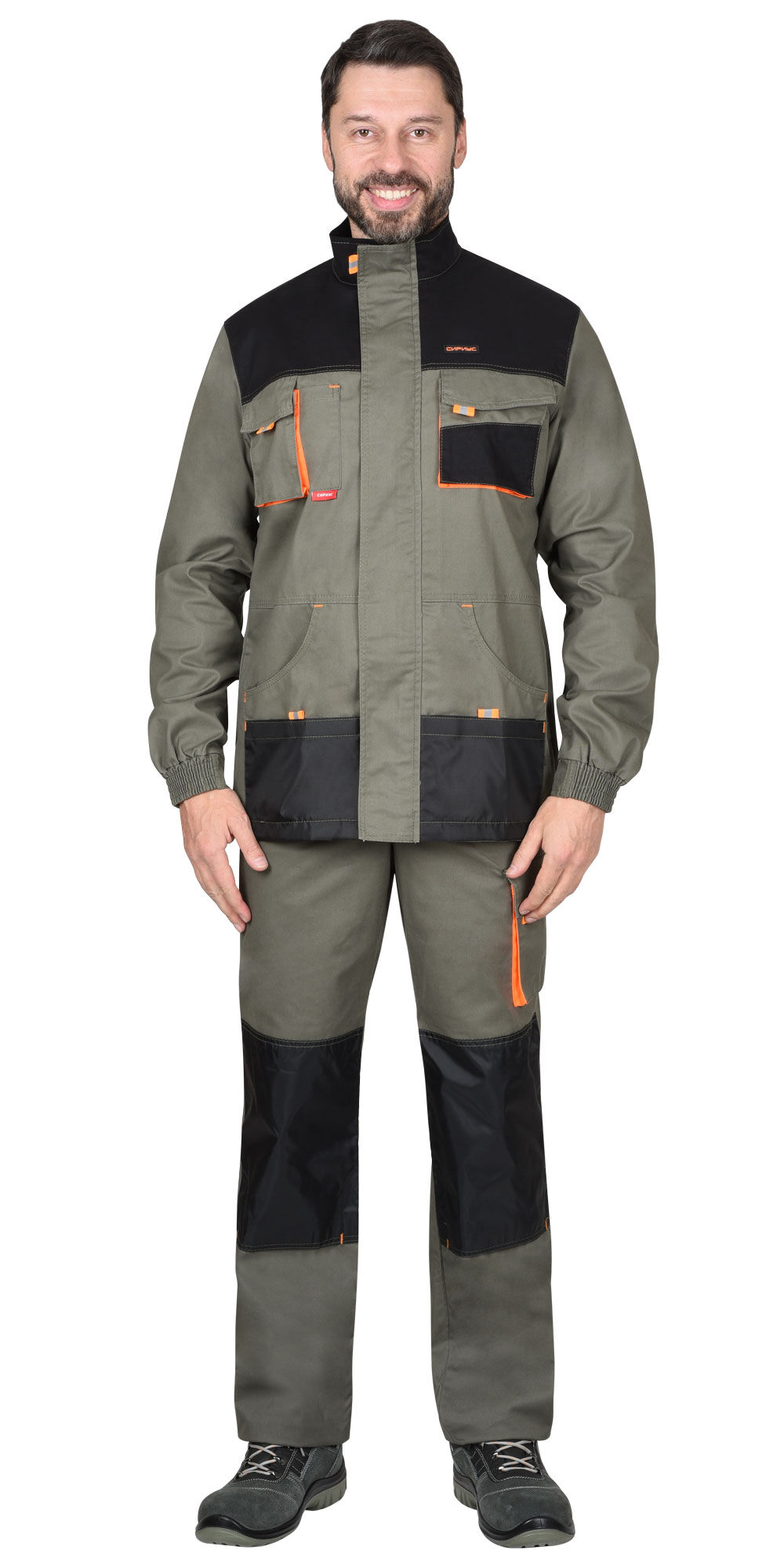 Куртка МАНХЕТТЕН оливковый с оранжевым и черным ткань меховой стрейч пл 260 г/кв.м