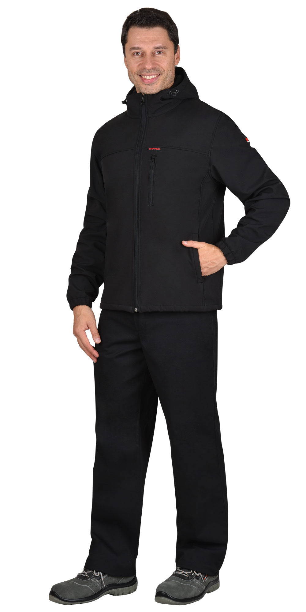 Куртка АЗОВ с капюшоном черный софтшелл пл 350 г/кв.м