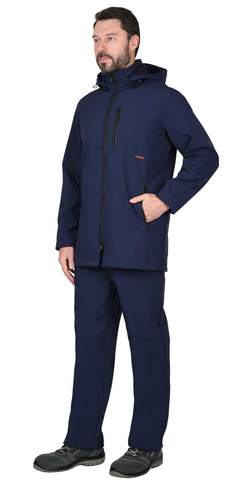 Куртка АЗОВ удлиненная с капюшоном синий софтшелл пл 350 г/кв.м 1