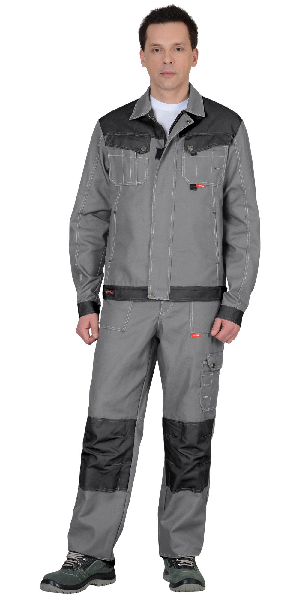 Костюм ВЕСТ-ВОРК куртка короткая, полукомбинезон, средне-серый с темно-серым