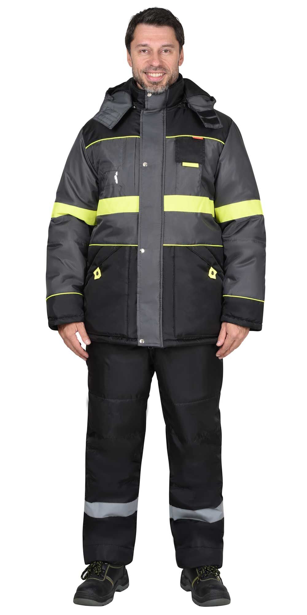 Куртка НОРД ДВ черная с темно-серым и лимонным и СОП 50 мм