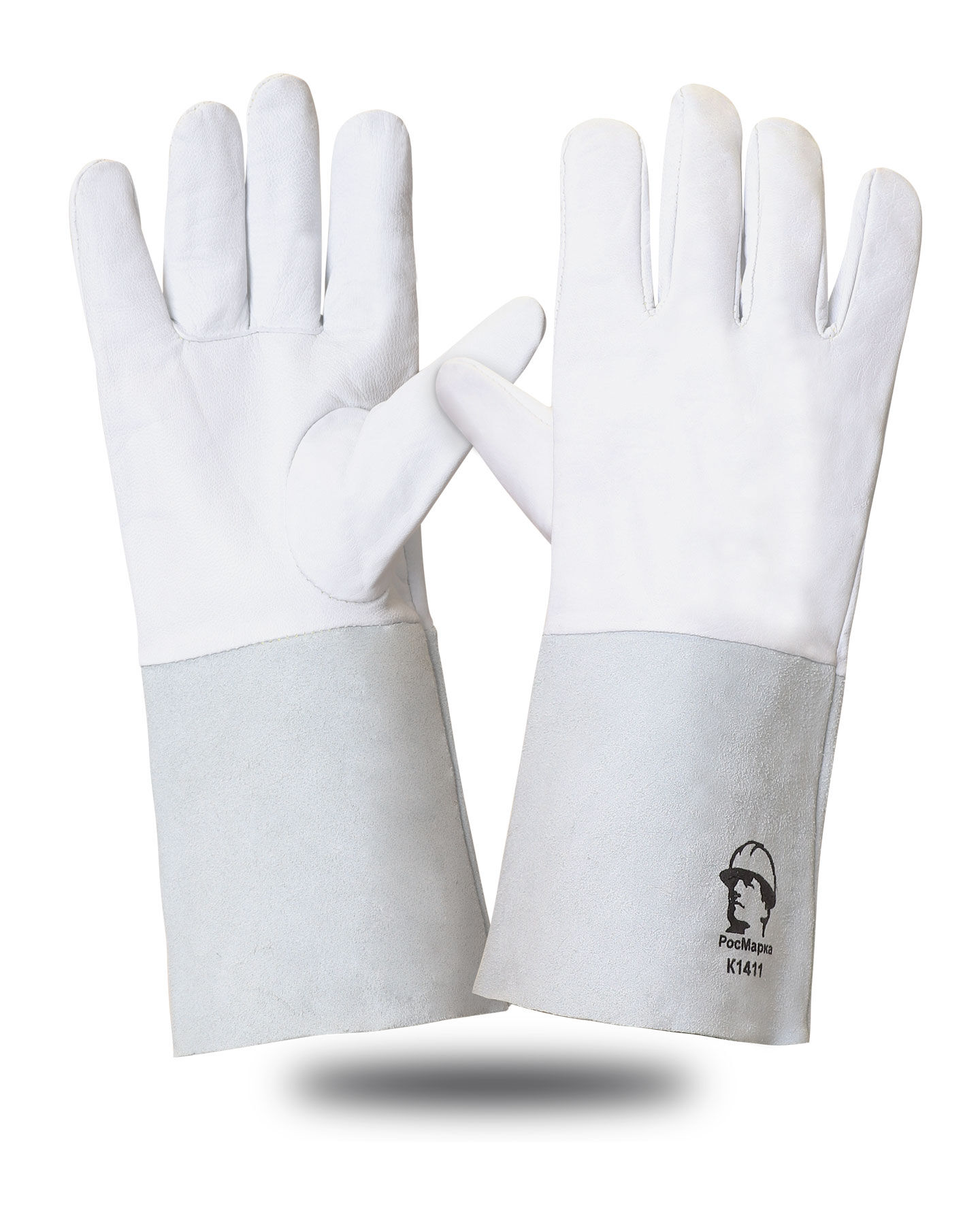 Краги-перчатки аргонщика, спилок/кожа, длина 35 см, цвет серый (х60)