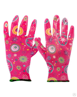 Перчатки "САДОВЫЕ" розовые (100% нейлон, с принтом, покр. прозр. нитрил) уп120пар #1