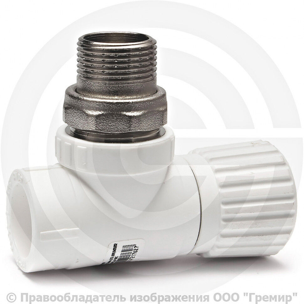 Клапан запорный (вентиль) PP-R белый НР (НАР) Дн 25-3/4" Ру-25 угловой для радиатора RTP (РосТурПласт)