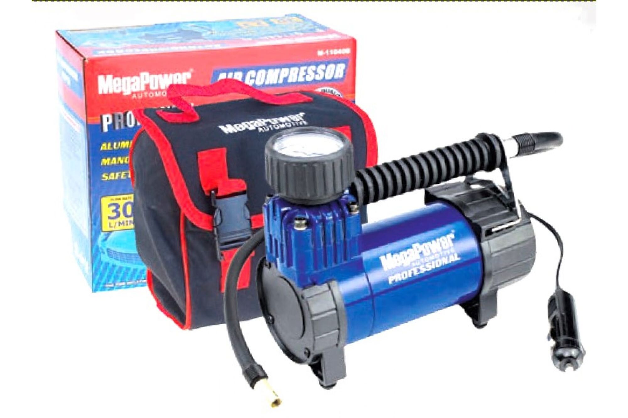 Поршневой компрессор в сумке MEGAPOWER M-11040 BLUE 100PSI 30 л мин, 12А, 12 V 1 10 03.11.040B MegaPower