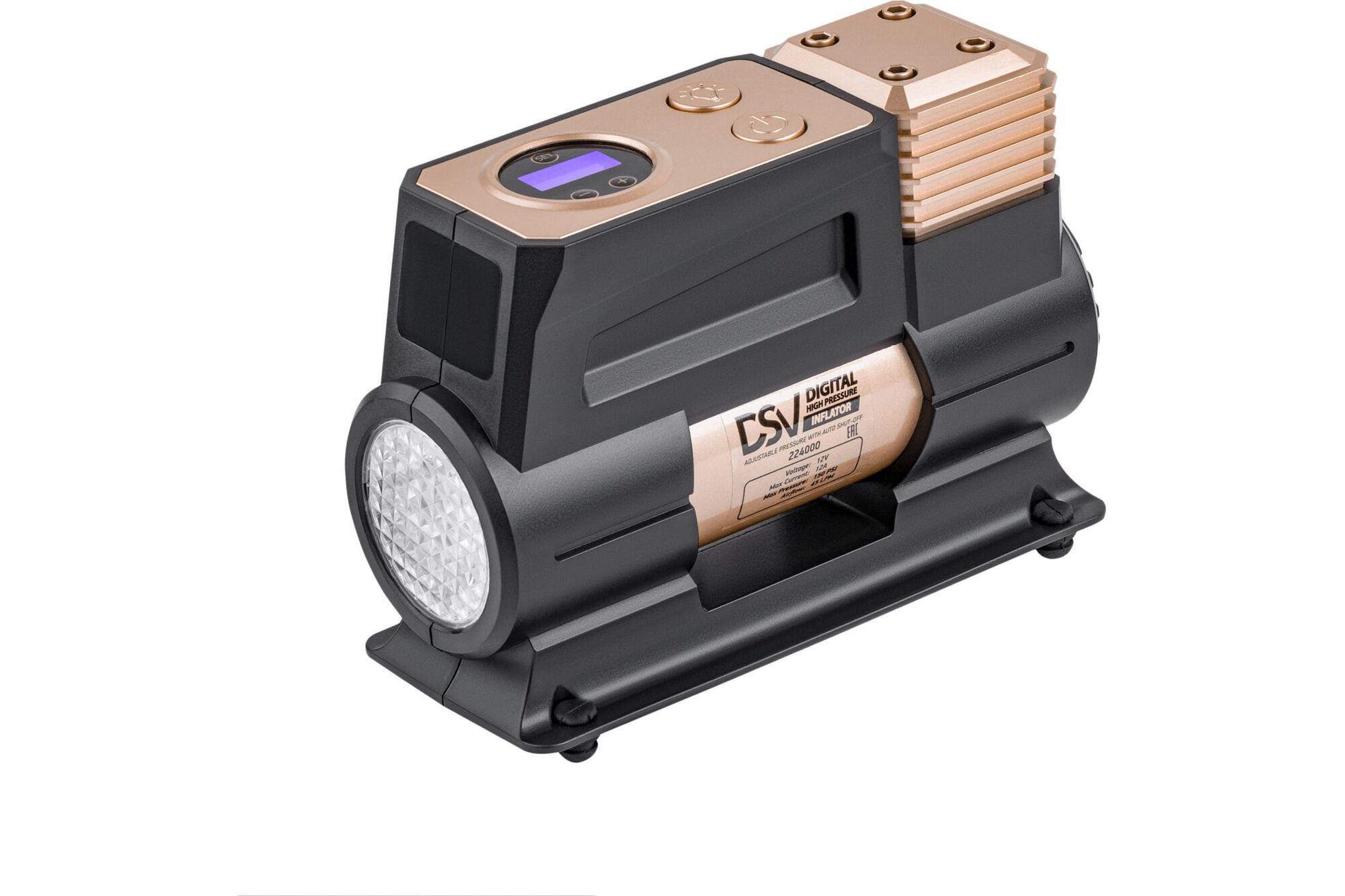Усиленный компрессор DSV Smart с LED фонарем 45 л/мин 12 В с цифр. маном, сумкой 224000