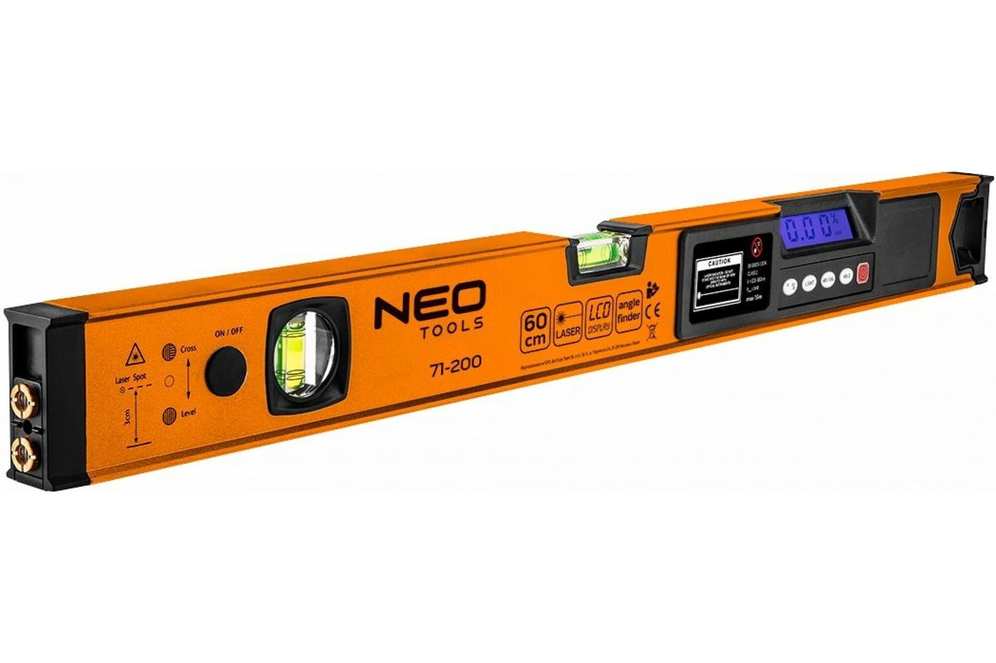 Цифровой уровень NEO Tools, 60 см, 2 глазка, лазер 10 м, LCD дисплей 71-200