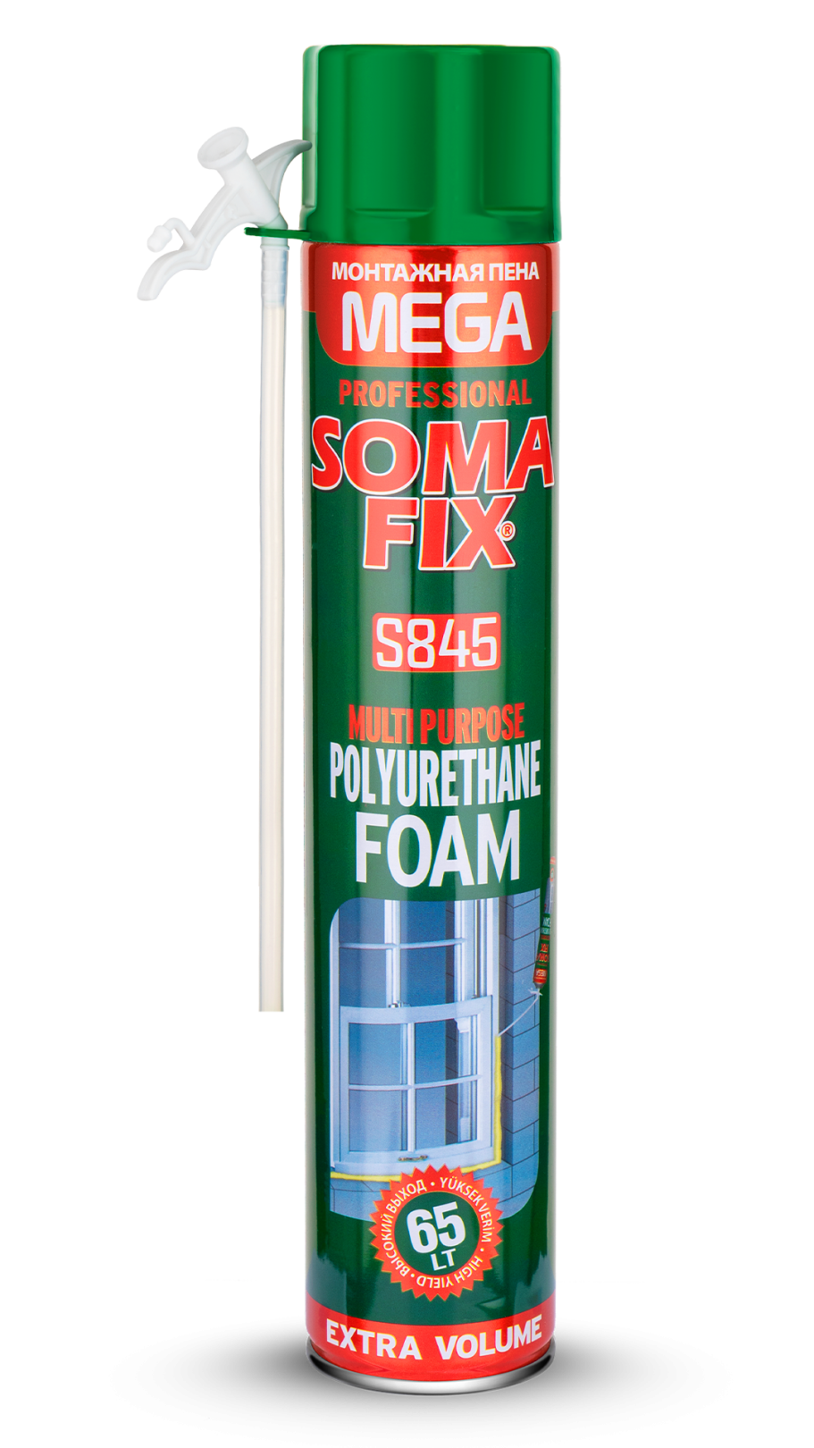 Пена монтажная ручная SOMA FIX Mega 850 мл (65 л выход), всесезонная