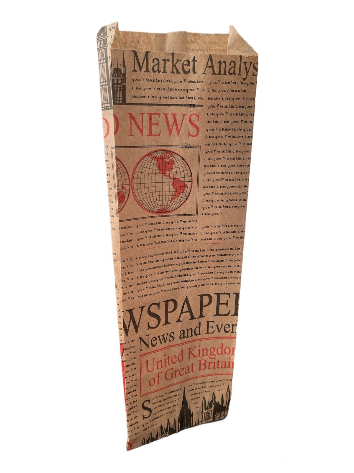 Пакет бумажный крафт для шаурмы и фастфуда 90х40х300 мм «Газета Лондон»