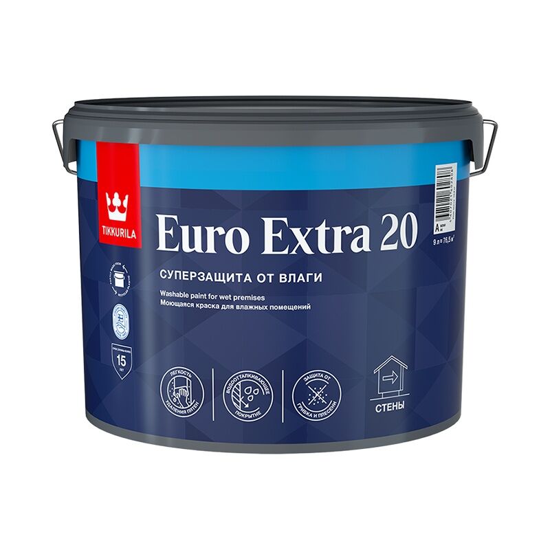 Краска для влажных помещений EURO EXTRA 20 база A п/матовый 9л Тиккурила