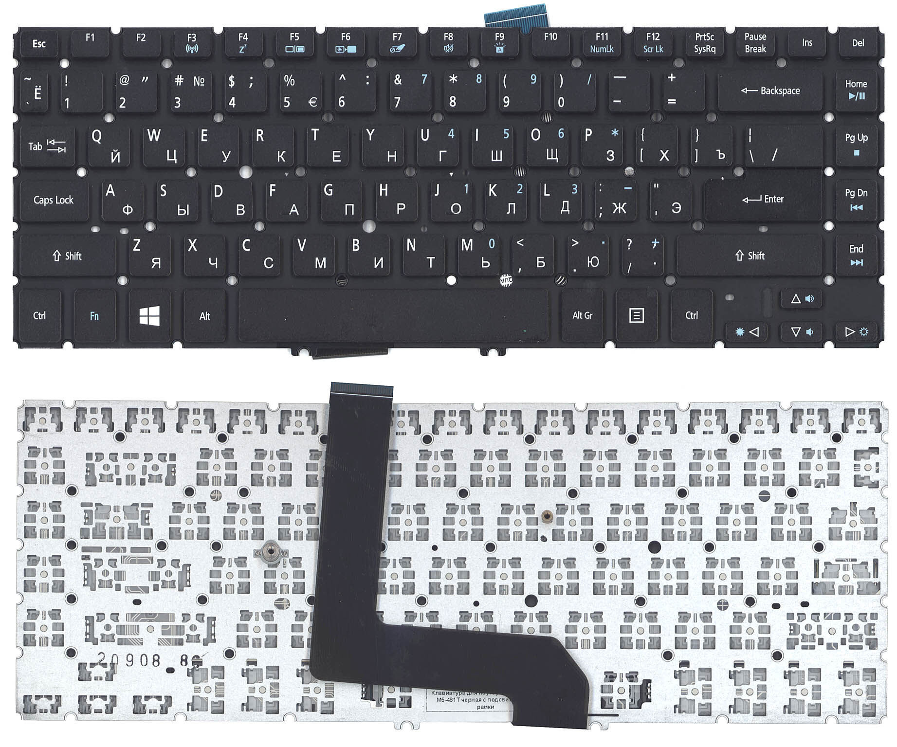 Клавиатура для Acer M5-481T p/n: Z09, NSK-R2BBQ, NSK-R2GBQ, 9Z.N8DBQ.B0R, 9Z.N8DBQ.G0R, AEZ09701110