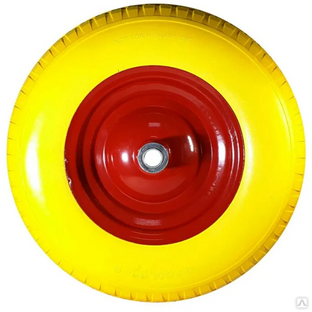 Колесо д/т строит. PU1602-1 16"х 4,00-8 20мм (пенополиуретан. Желтое, Цвет диска: красный) 